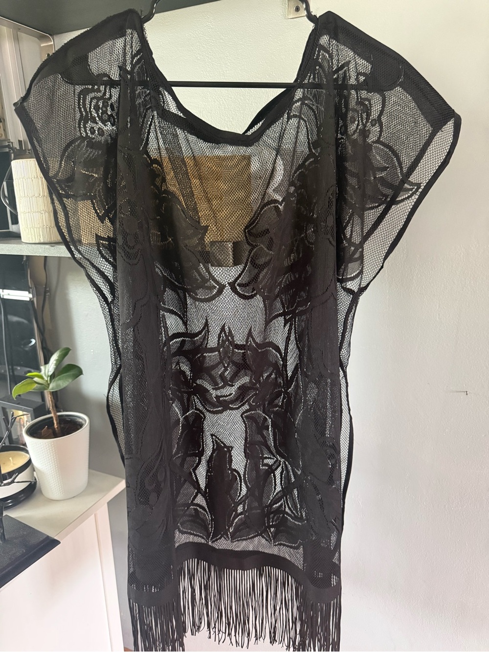 Black Sheer Mesh Fringe Cover-Up